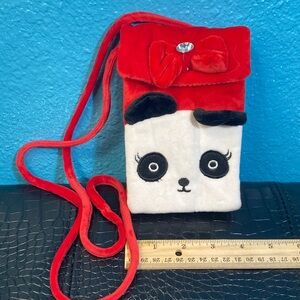 Red and White Plush Panda Crossbody Bag for Women